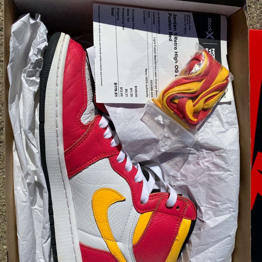 Jordan 1 High Retro Fusion Size 10.5 Mens Shoes are Pre Loved OG Box